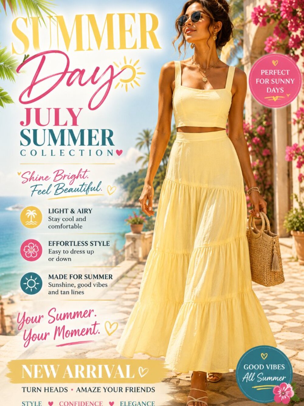 New-SHEIN Small-maxi skirt-crop top cotton lighting yellow sets